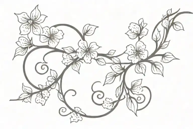 a vine that passes and spirals around a cross before coming out and blossoming into a cherry blossom vine  tattoo design idea