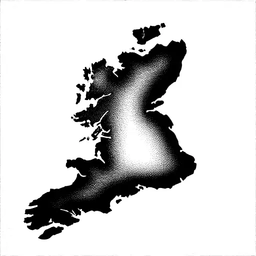 map of Ireland with two dates inside 13/5/2013 and 21/04/2020 tattoo design idea