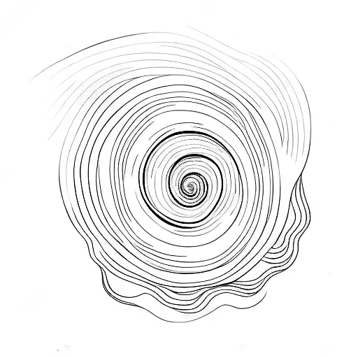 A minimalist tattoo of a wave with a spiral seashell embedded within tattoo design idea