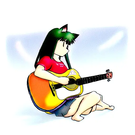 a day dreaming cat playing guitar with daydream tendencies tattoo design idea
