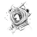 A fierce bear warrior in a fantasy setting, holding a S&W model 3 revolver tattoo design idea
