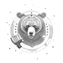 A fierce bear warrior in a fantasy setting, holding a S&W model 3 revolver tattoo design idea