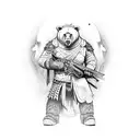 A fierce bear warrior in a fantasy setting, holding a S&W model 3 revolver tattoo design idea