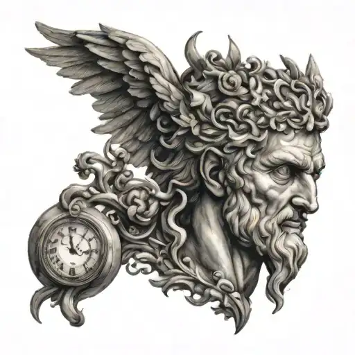 greek mythology kronos god of time, olympian god symbol in alchemy tattoo design idea