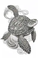 sea turtle swimming tattoo design idea