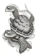 sea turtle swimming tattoo design idea