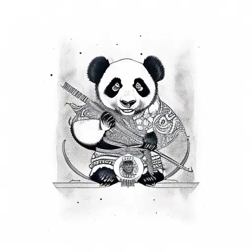 Warrior panda with oni mask  tattoo design idea