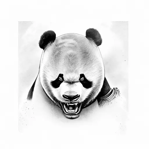 Feriousous samurai panda screaming before going to war tattoo design idea