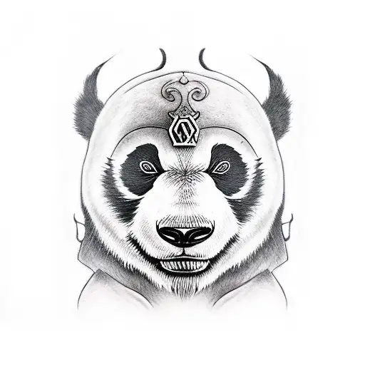 Warrior panda with oni mask  tattoo design idea
