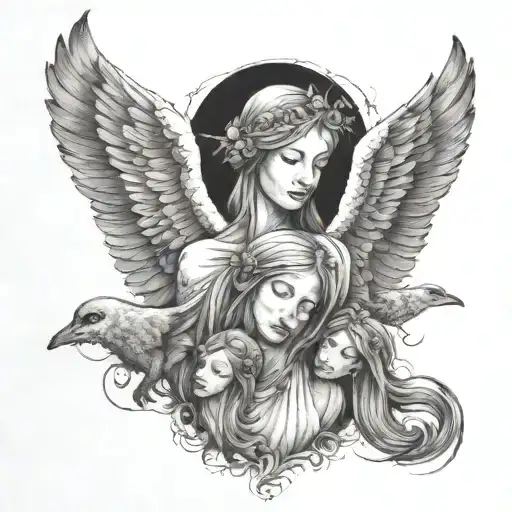 a mother who is there for her 3 children in spirit  tattoo design idea