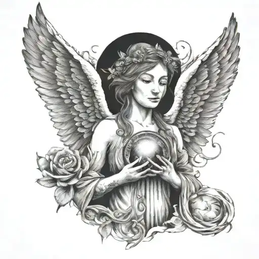 lost love one, angel, mother and all seeing  tattoo design idea