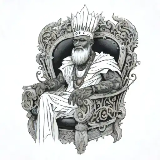 a portrait of obatala on his throne tattoo design idea