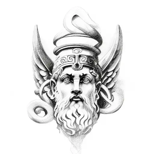 arm sleeve with Greek gods zues , athena and eros tattoo design idea