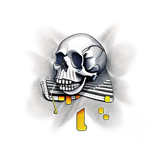 a skull with piano keys instead of teeth  tattoo design idea