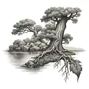 oak tree and river tattoo design idea