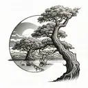 oak tree and river tattoo design idea