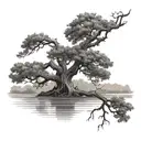 oak tree and river tattoo design idea