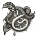 A dotwork tattoo of a stethoscope intertwined with a snake and a bird symbolizing healing and freedom tattoo design idea