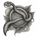 A dotwork tattoo of a stethoscope intertwined with a snake and a bird symbolizing healing and freedom tattoo design idea