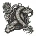 snake interwined with a gemini zodiac sign tattoo design idea