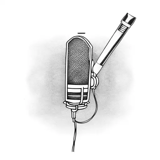 A blackwork tattoo of a microphone surrounded by musical notes and lyrics tattoo design idea