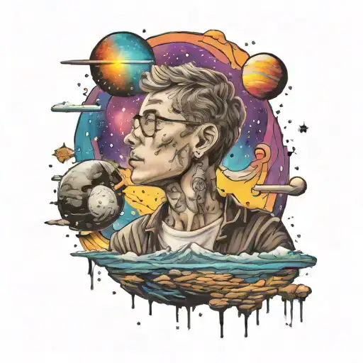 20 year old boy that is a loner with big dreams watching up to the universe tattoo design idea