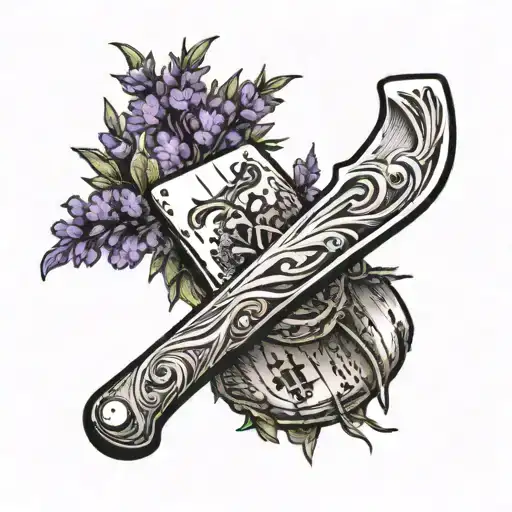 hatchet with lavender growing around it  tattoo design idea