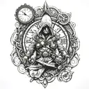 assasin creed and clock tattoo design idea