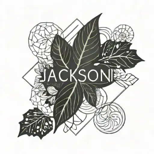 simple leaf and infinity symbol surrounding the words Jackson Roxy tattoo design idea