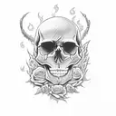 skull with flame eyes and roses  tattoo design idea