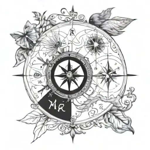 compass, names of children, Rylan, Parker, and Graham. pattern. tattoo design idea