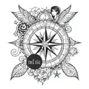 compass, names of children, Rylan, Parker, and Graham. pattern. tattoo design idea