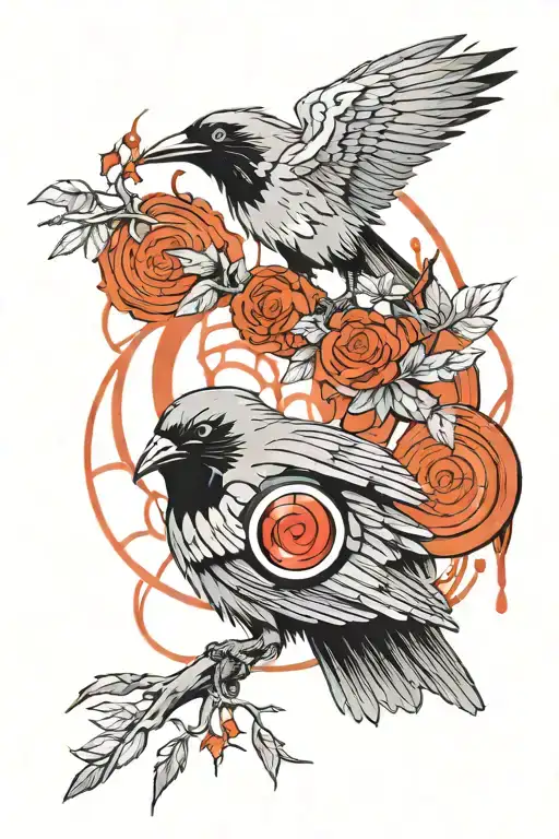 Color Infused Black and Grey "Itachi Crows With Sharingan" Tattoo Idea