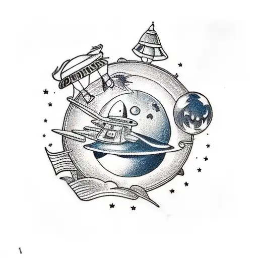Traditional tattoo of a UFO abduction scene tattoo design idea