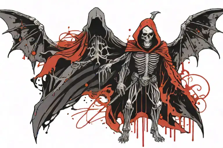 grim reaper full body with wings spread like the bat symbol tattoo design idea