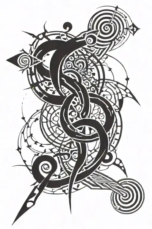 Runes running in an arc inside the patterns tattoo design idea