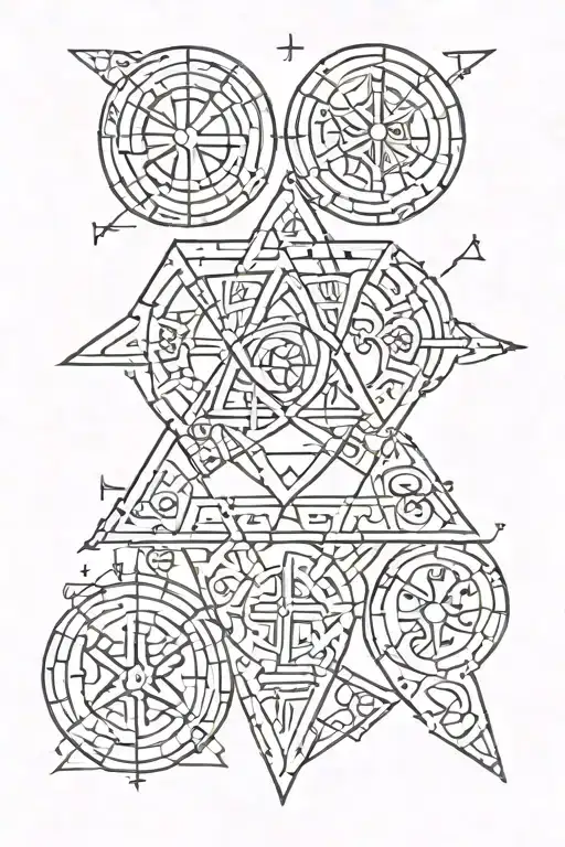 the runes of Gebo, Ansuz, Evaz, Raido are inside the patterns tattoo design idea
