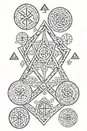 the runes of Gebo, Ansuz, Evaz, Raido are inside the patterns tattoo design idea