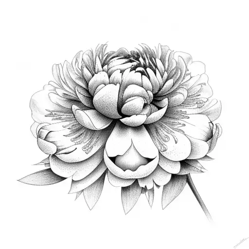 fine line, peonies and dahlias with bumblebees tattoo design idea