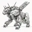 Create a futuristic design featuring a Gundam mech and a cybernetic dog tattoo design idea