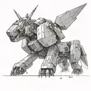 Create a futuristic design featuring a Gundam mech and a cybernetic dog tattoo design idea