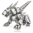 Create a futuristic design featuring a Gundam mech and a cybernetic dog tattoo design idea