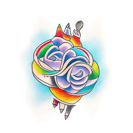 create a colorful tattoo design about the pasión for culinary arts, you can include utensils and ingredients.  tattoo design idea