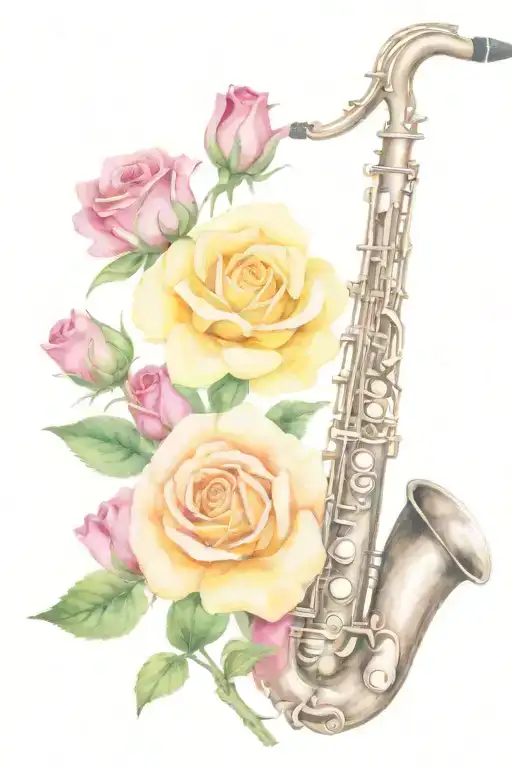 saxophone and rose tattoo tattoo design idea