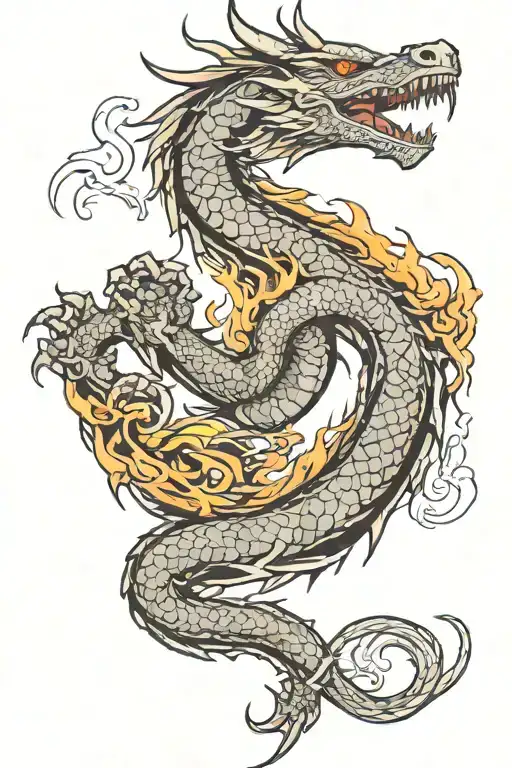 A full arm tattoo design of a dragon covering a rabbit and breathing fire. tattoo design idea