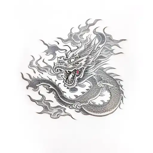 Japanese Foo Dog play with dragon tattoo design idea