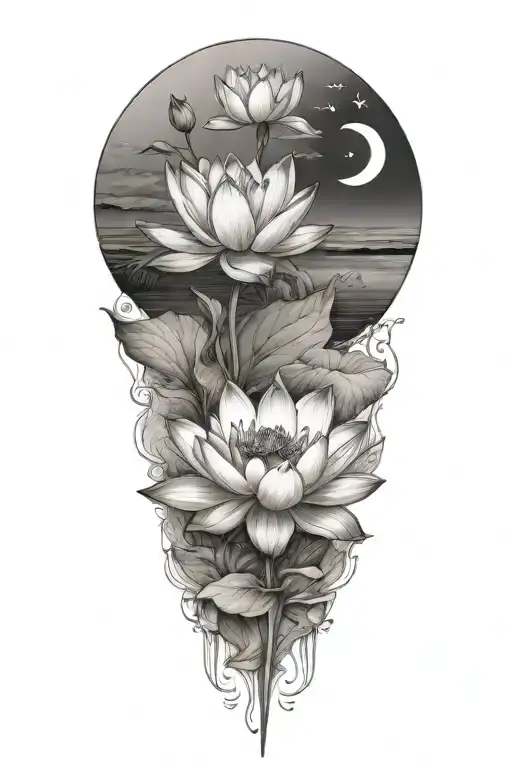 lotus blooming in sunset tattoo design idea