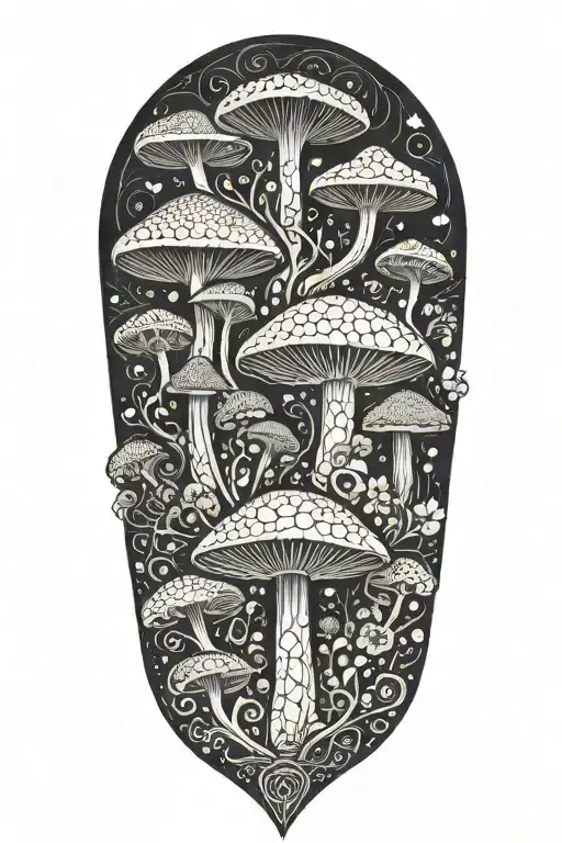mushrooms and fractals tattoo design idea