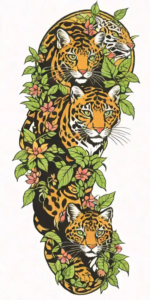 jungle cats playing in the rainforest tattoo design idea