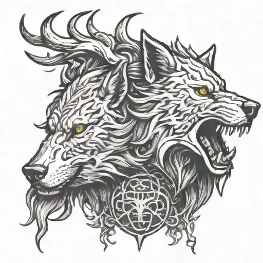 fenrir with Yggdrasil growing out of his head  tattoo design idea